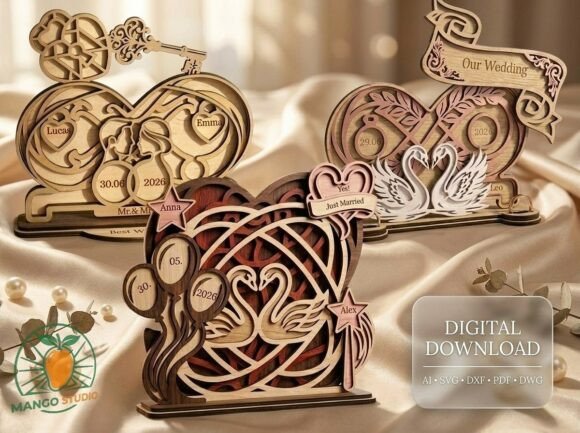3 Wedding Swans 3D Layered Laser Cut for Elegant Designs