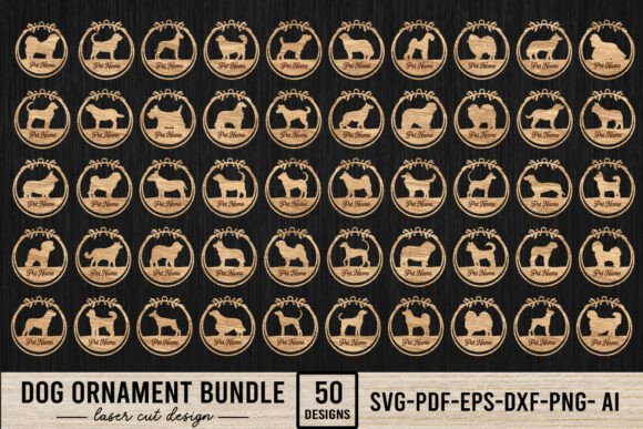 Dog Ornaments Laser Cut SVG Bundle for Holiday Crafts