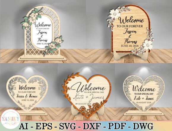 Elegant Arch & Heart Wedding Sign SVG Bundle