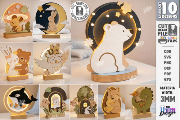 Enchanting 3D Kids Night Light Laser Cut Bundle for Nurseries