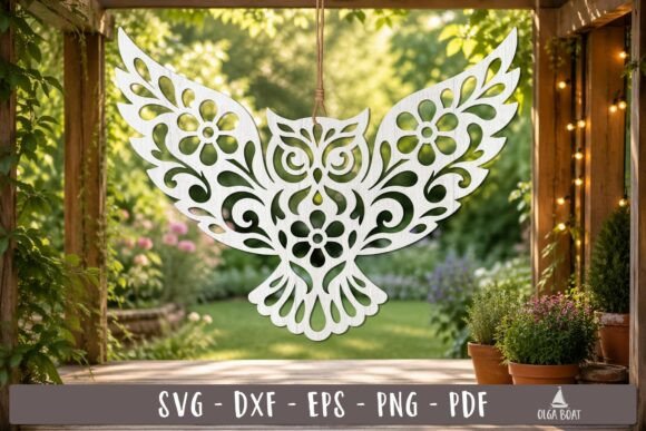 Floral Owl Wings SVG: Nature-Inspired Laser Cut Art