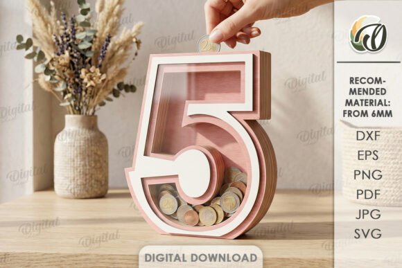 Number Piggy Bank Laser Cut. Five: A Creative Design Asset