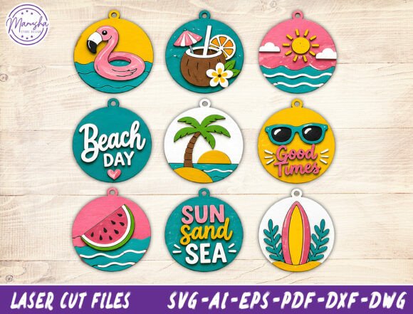 Summer Ornament Cut File SVG Bundle for Beach Crafts