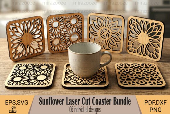 Sunflower Laser Cut Coaster Bundle: Bold Floral Designs