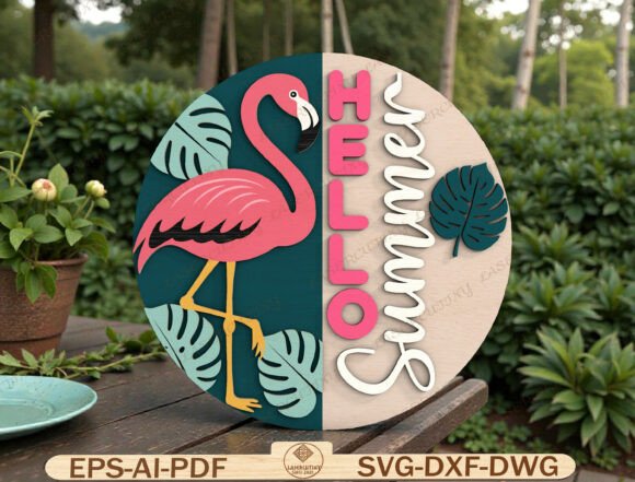 Tropical Round Door Hanger Laser Cut Design